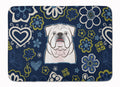 Blue Flowers White English Bulldog  Memory Foam Kitchen Mat Machine Washable Anti-Fatigue Cushion Comfort Bath or Kitchen Rug