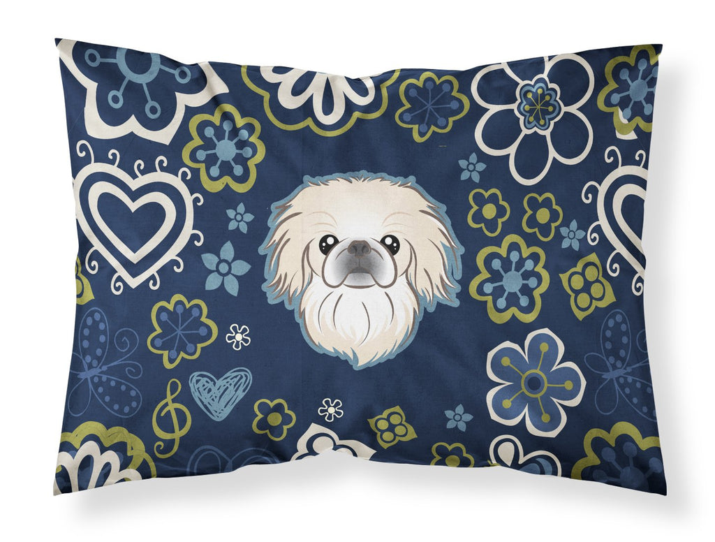 Blue Flowers Pekingese Standard Pillowcase Lightweight Super Soft Easy Care Decorative Artwork Pillowcase, Standard
