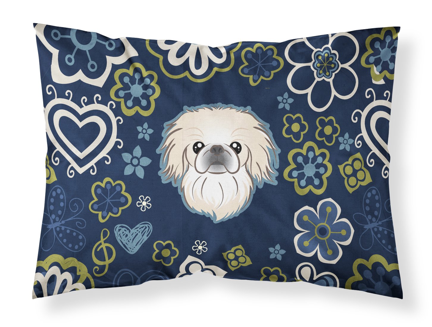Blue Flowers Pekingese Standard Pillowcase Lightweight Super Soft Easy Care Decorative Artwork Pillowcase, Standard