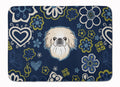 Blue Flowers Pekingese Memory Foam Kitchen Mat Machine Washable Anti-Fatigue Cushion Comfort Bath or Kitchen Rug