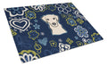Blue Flowers Yellow Labrador Cutting Board Tempered Glass Kitchen Cutting Surface, Heat Resistant Chopping, Non-Slip Feet, Food Prep & Serving