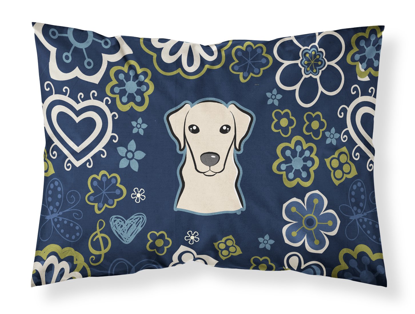 Blue Flowers Yellow Labrador Standard Pillowcase Lightweight Super Soft Easy Care Decorative Artwork Pillowcase, Standard