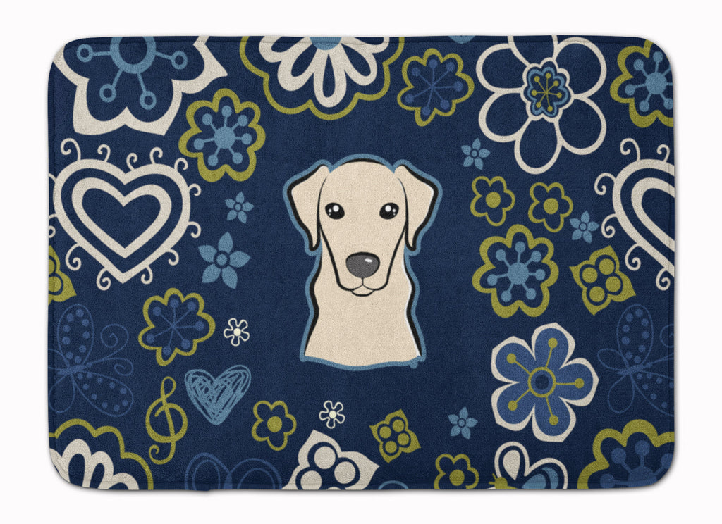 Blue Flowers Yellow Labrador Memory Foam Kitchen Mat Machine Washable Anti-Fatigue Cushion Comfort Bath or Kitchen Rug