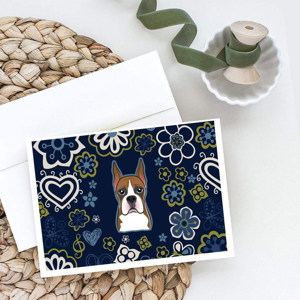 Blue Flowers Boxer Greeting Cards Pack of 8 Blank Cards with Envelopes Whimsical A7 Size 5x7