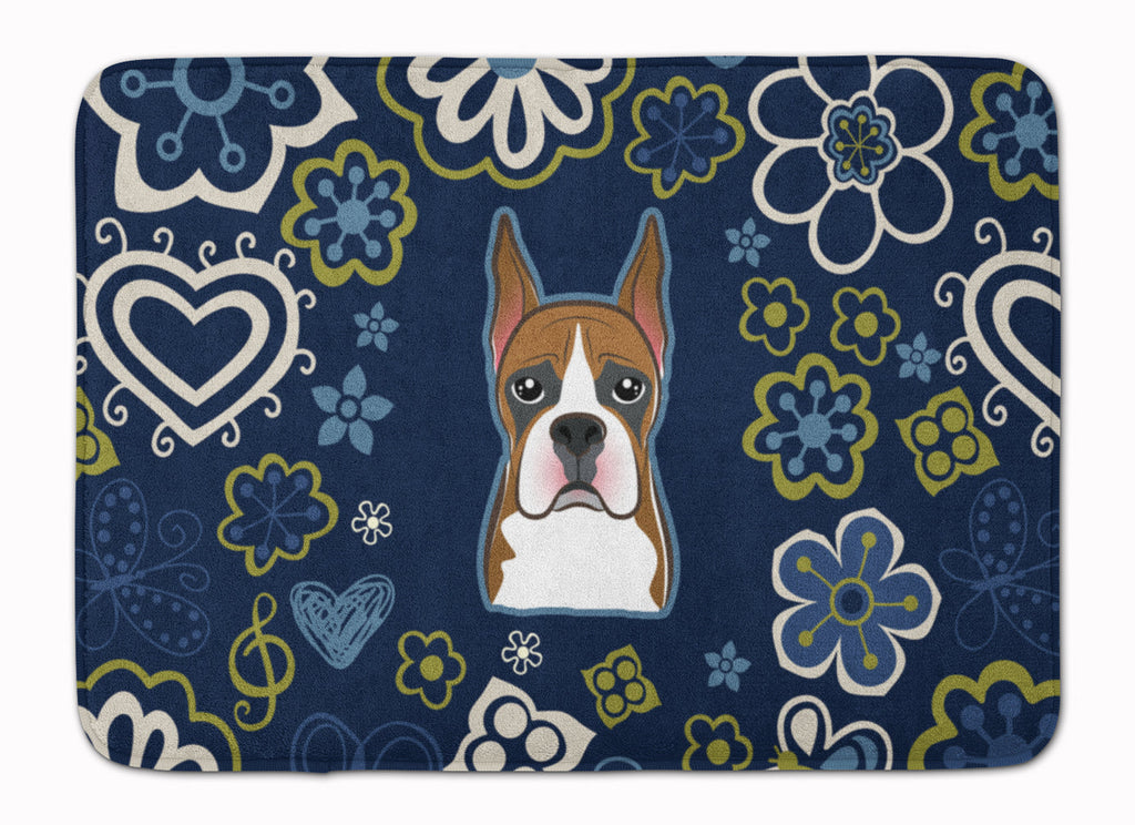 Blue Flowers Boxer Memory Foam Kitchen Mat Machine Washable Anti-Fatigue Cushion Comfort Bath or Kitchen Rug