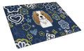 Blue Flowers Cavalier Spaniel Cutting Board Tempered Glass Kitchen Cutting Surface, Heat Resistant Chopping, Non-Slip Feet, Food Prep & Serving