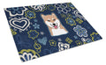 Blue Flowers Shiba Inu Cutting Board Tempered Glass Kitchen Cutting Surface, Heat Resistant Chopping, Non-Slip Feet, Food Prep & Serving