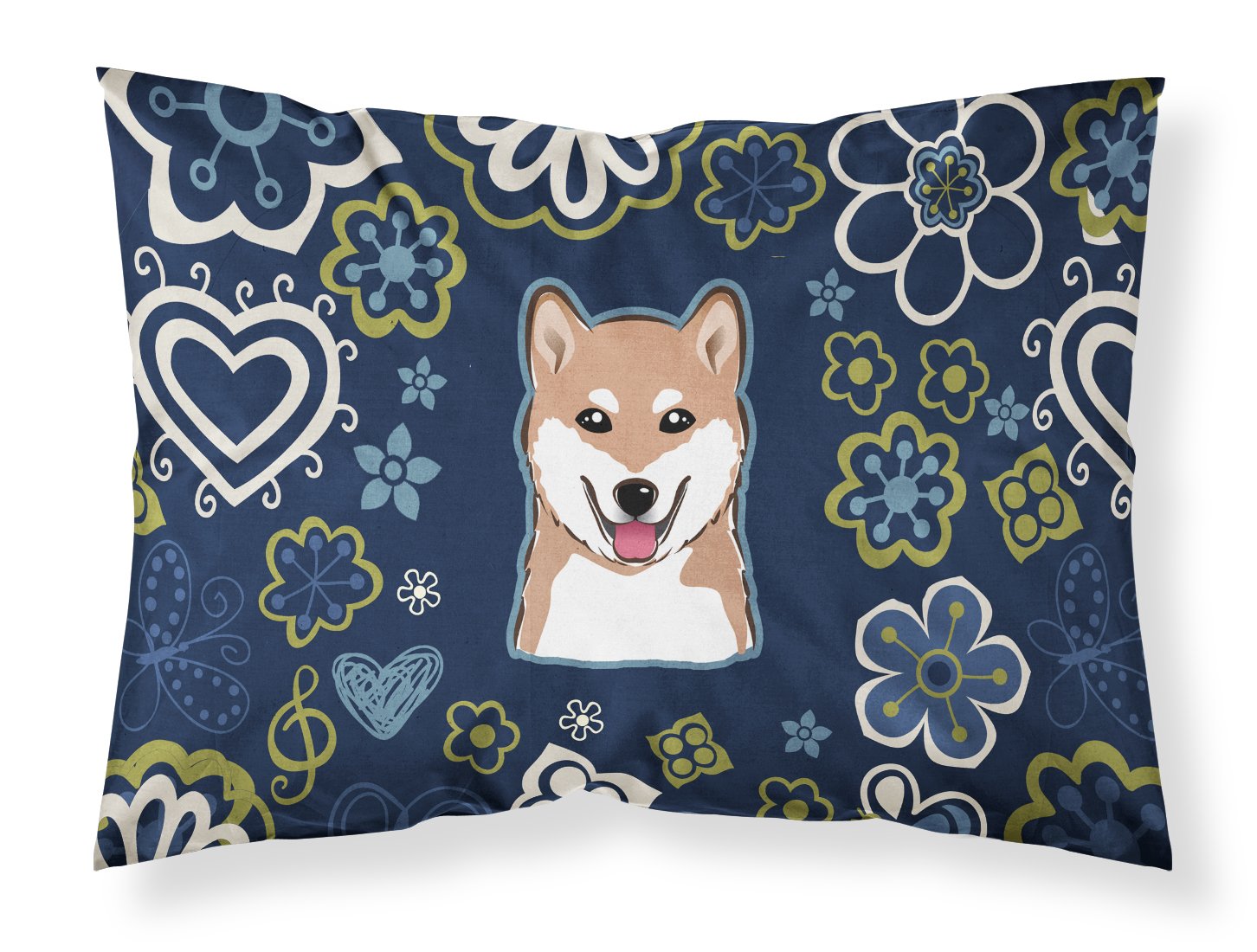 Blue Flowers Shiba Inu Standard Pillowcase Lightweight Super Soft Easy Care Decorative Artwork Pillowcase, Standard