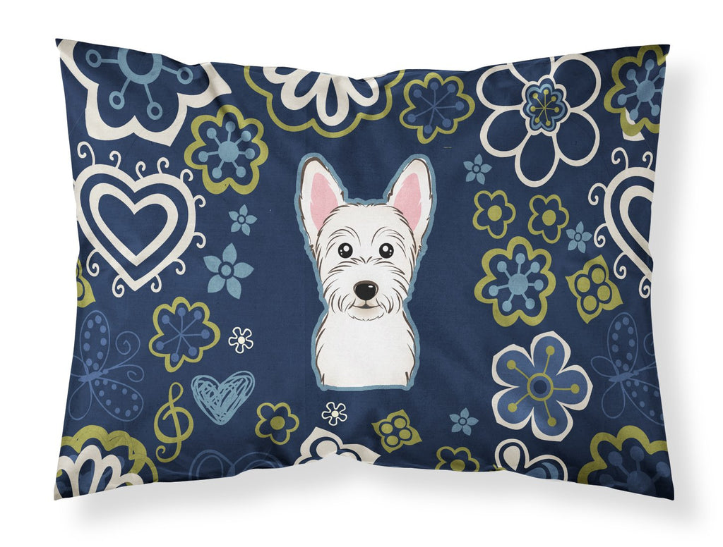 Blue Flowers Westie Standard Pillowcase Lightweight Super Soft Easy Care Decorative Artwork Pillowcase, Standard