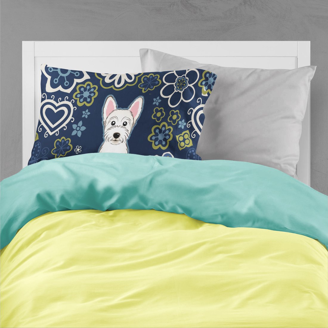 Blue Flowers Westie Standard Pillowcase Lightweight Super Soft Easy Care Decorative Artwork Pillowcase, Standard