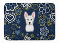 Blue Flowers Westie Memory Foam Kitchen Mat Machine Washable Anti-Fatigue Cushion Comfort Bath or Kitchen Rug