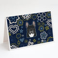 Blue Flowers French Bulldog Greeting Cards Pack of 8 Blank Cards with Envelopes Whimsical A7 Size 5x7