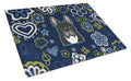 Blue Flowers French Bulldog Cutting Board Tempered Glass Kitchen Cutting Surface, Heat Resistant Chopping, Non-Slip Feet, Food Prep & Serving