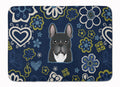 Blue Flowers French Bulldog Memory Foam Kitchen Mat Machine Washable Anti-Fatigue Cushion Comfort Bath or Kitchen Rug