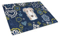Blue Flowers Borzoi Cutting Board Tempered Glass Kitchen Cutting Surface, Heat Resistant Chopping, Non-Slip Feet, Food Prep & Serving