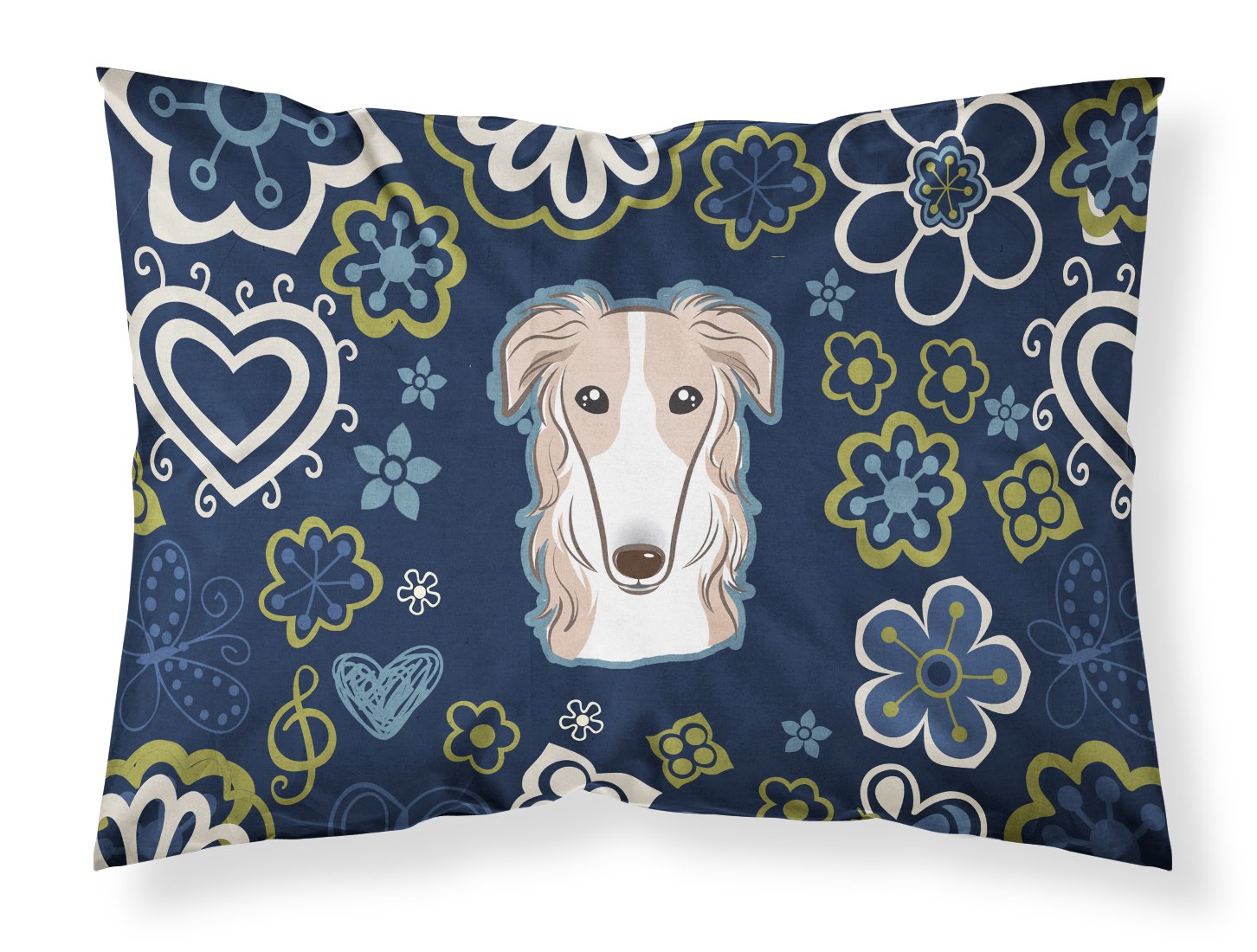 Blue Flowers Borzoi Standard Pillowcase Lightweight Super Soft Easy Care Decorative Artwork Pillowcase, Standard