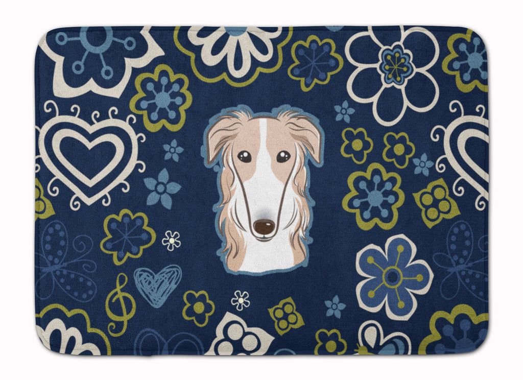 Blue Flowers Borzoi Memory Foam Kitchen Mat Machine Washable Anti-Fatigue Cushion Comfort Bath or Kitchen Rug