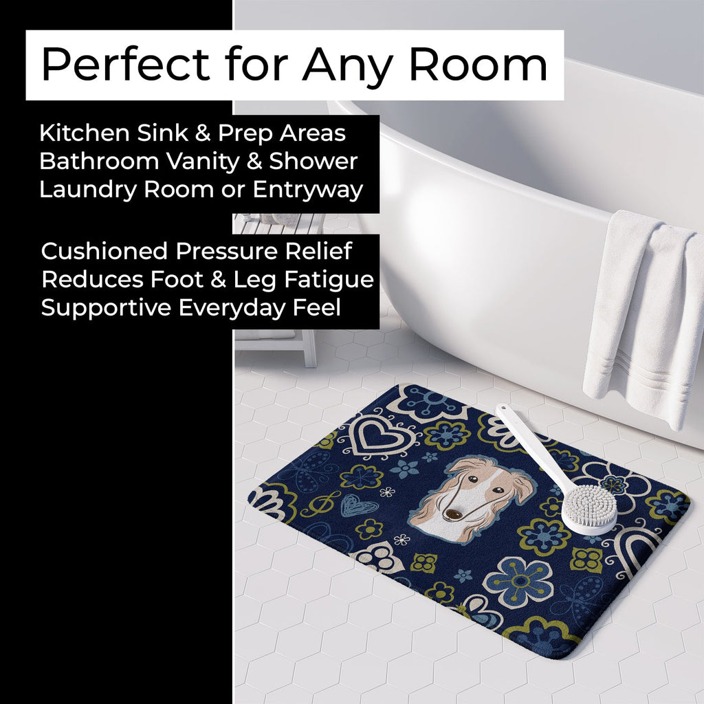 Blue Flowers Borzoi Memory Foam Kitchen Mat Machine Washable Anti-Fatigue Cushion Comfort Bath or Kitchen Rug