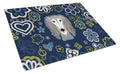 Blue Flowers Saluki Cutting Board Tempered Glass Kitchen Cutting Surface, Heat Resistant Chopping, Non-Slip Feet, Food Prep & Serving
