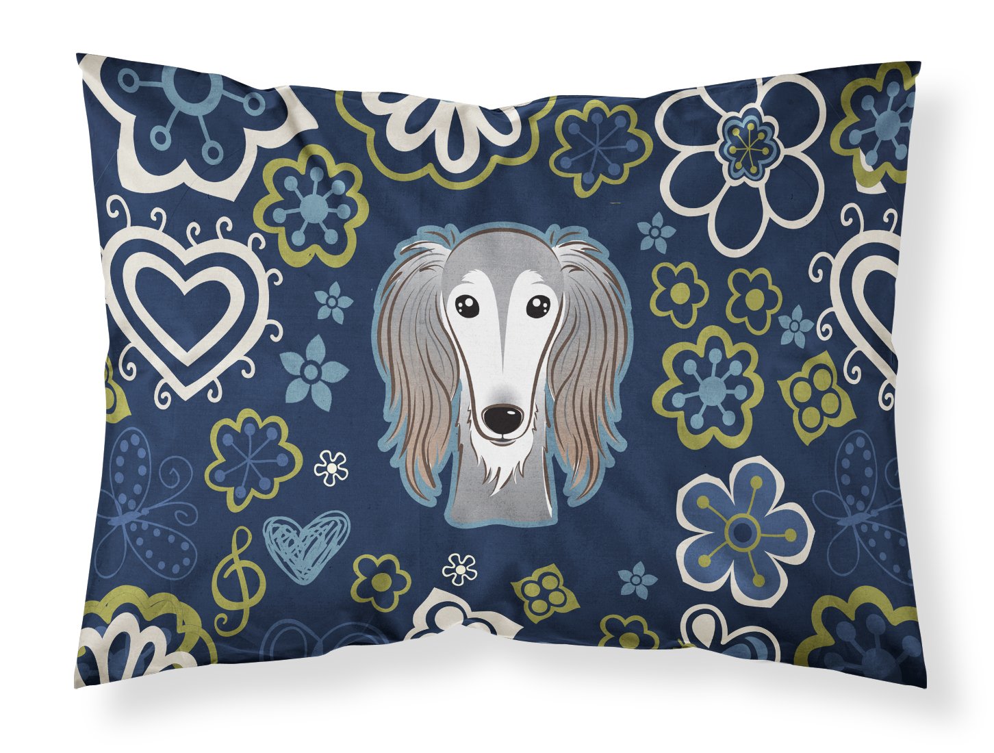 Blue Flowers Saluki Standard Pillowcase Lightweight Super Soft Easy Care Decorative Artwork Pillowcase, Standard