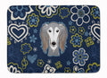 Blue Flowers Saluki Memory Foam Kitchen Mat Machine Washable Anti-Fatigue Cushion Comfort Bath or Kitchen Rug