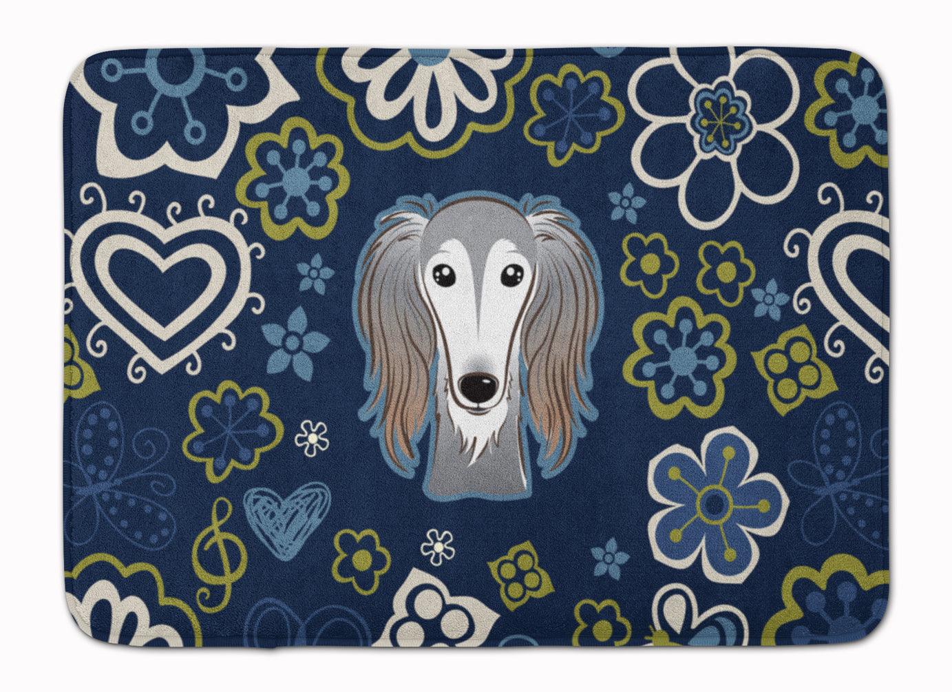 Blue Flowers Saluki Memory Foam Kitchen Mat Machine Washable Anti-Fatigue Cushion Comfort Bath or Kitchen Rug