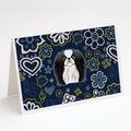 Blue Flowers Japanese Chin Greeting Cards Pack of 8 Blank Cards with Envelopes Whimsical A7 Size 5x7