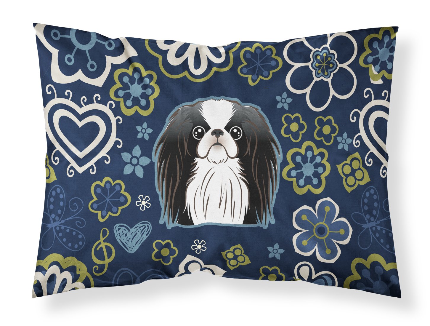 Blue Flowers Japanese Chin Standard Pillowcase Lightweight Super Soft Easy Care Decorative Artwork Pillowcase, Standard