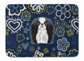 Blue Flowers Japanese Chin Memory Foam Kitchen Mat Machine Washable Anti-Fatigue Cushion Comfort Bath or Kitchen Rug