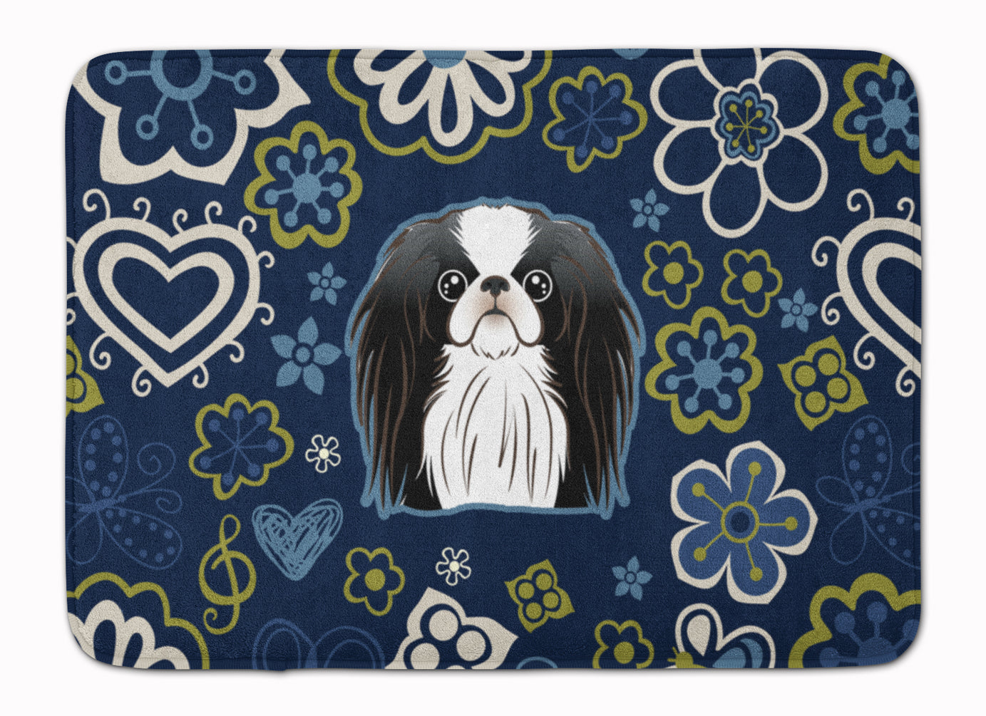 Blue Flowers Japanese Chin Memory Foam Kitchen Mat Machine Washable Anti-Fatigue Cushion Comfort Bath or Kitchen Rug