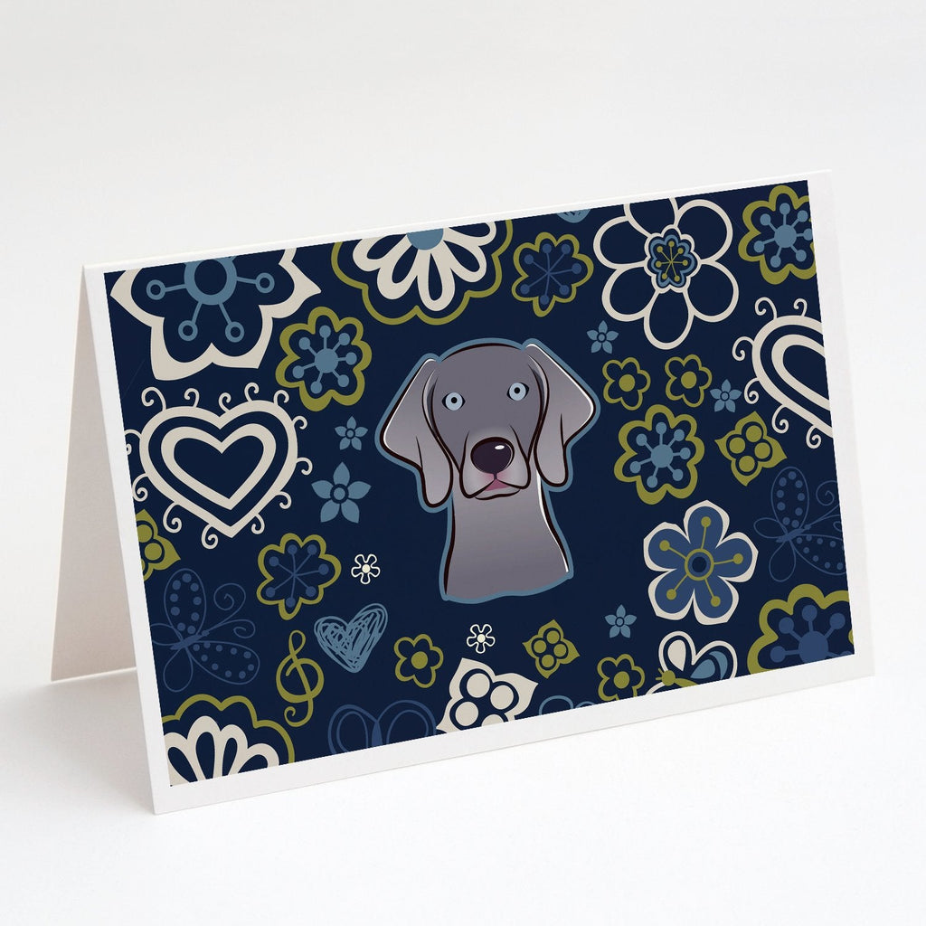 Blue Flowers Weimaraner Greeting Cards Pack of 8 Blank Cards with Envelopes Whimsical A7 Size 5x7