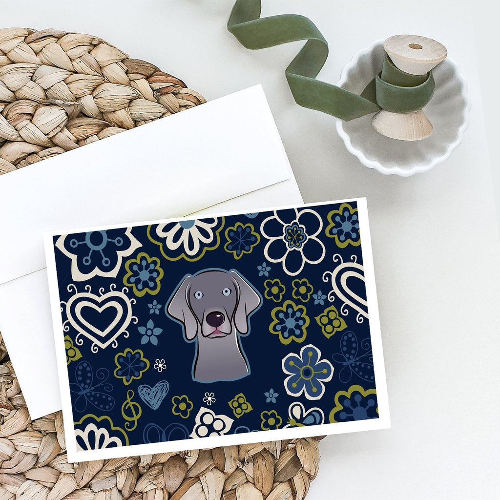 Blue Flowers Weimaraner Greeting Cards Pack of 8 Blank Cards with Envelopes Whimsical A7 Size 5x7