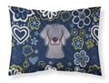Blue Flowers Weimaraner Standard Pillowcase Lightweight Super Soft Easy Care Decorative Artwork Pillowcase, Standard