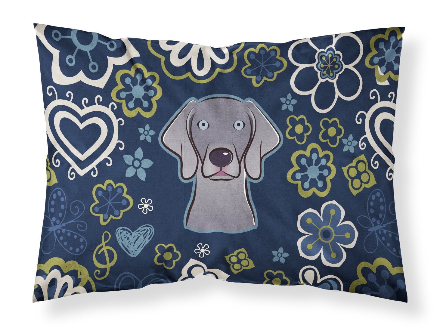 Blue Flowers Weimaraner Standard Pillowcase Lightweight Super Soft Easy Care Decorative Artwork Pillowcase, Standard