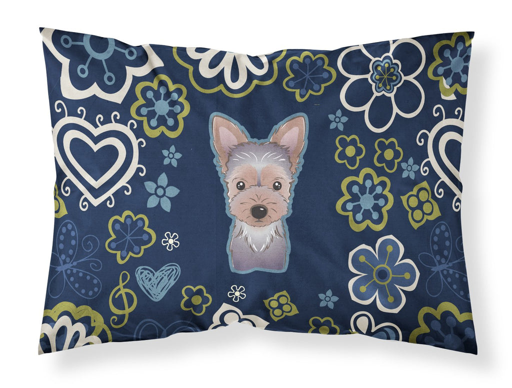 Blue Flowers Yorkie Puppy Standard Pillowcase Lightweight Super Soft Easy Care Decorative Artwork Pillowcase, Standard