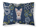 Blue Flowers Yorkie Puppy Standard Pillowcase Lightweight Super Soft Easy Care Decorative Artwork Pillowcase, Standard
