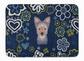 Blue Flowers Yorkie Puppy Memory Foam Kitchen Mat Machine Washable Anti-Fatigue Cushion Comfort Bath or Kitchen Rug