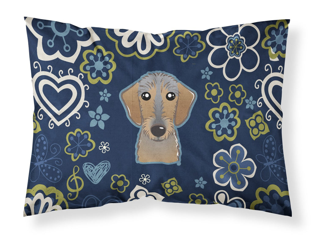 Blue Flowers Wirehaired Dachshund Standard Pillowcase Lightweight Super Soft Easy Care Decorative Artwork Pillowcase, Standard