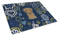 Blue Flowers Chocolate Labrador Cutting Board Tempered Glass Kitchen Cutting Surface, Heat Resistant Chopping, Non-Slip Feet, Food Prep & Serving