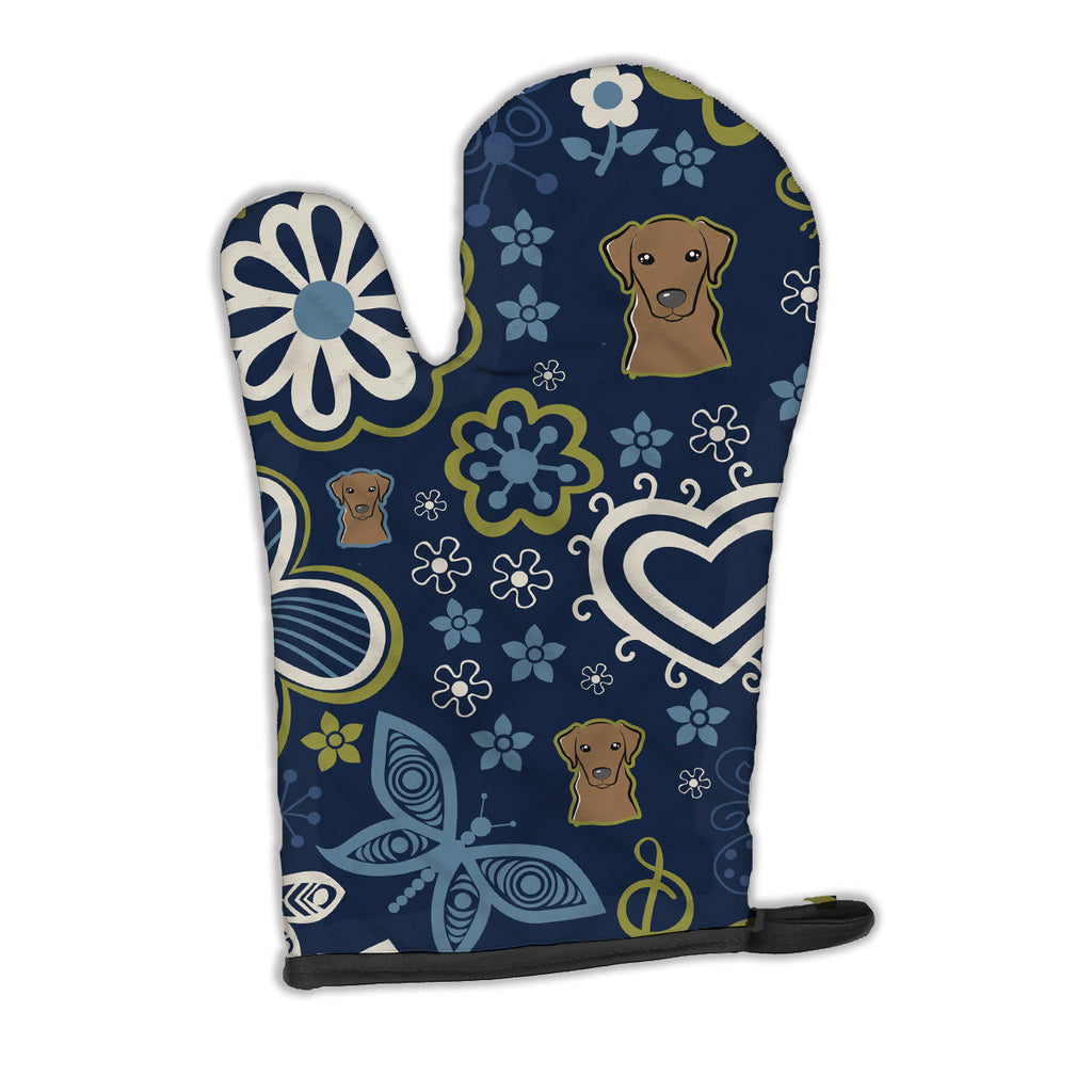 Blue Flowers Chocolate Labrador Oven Mitt Heat Resistant Thick Oven Mitt for Hot Pans and Oven, Kitchen Mitt Protect Hands, Cooking Baking Glove