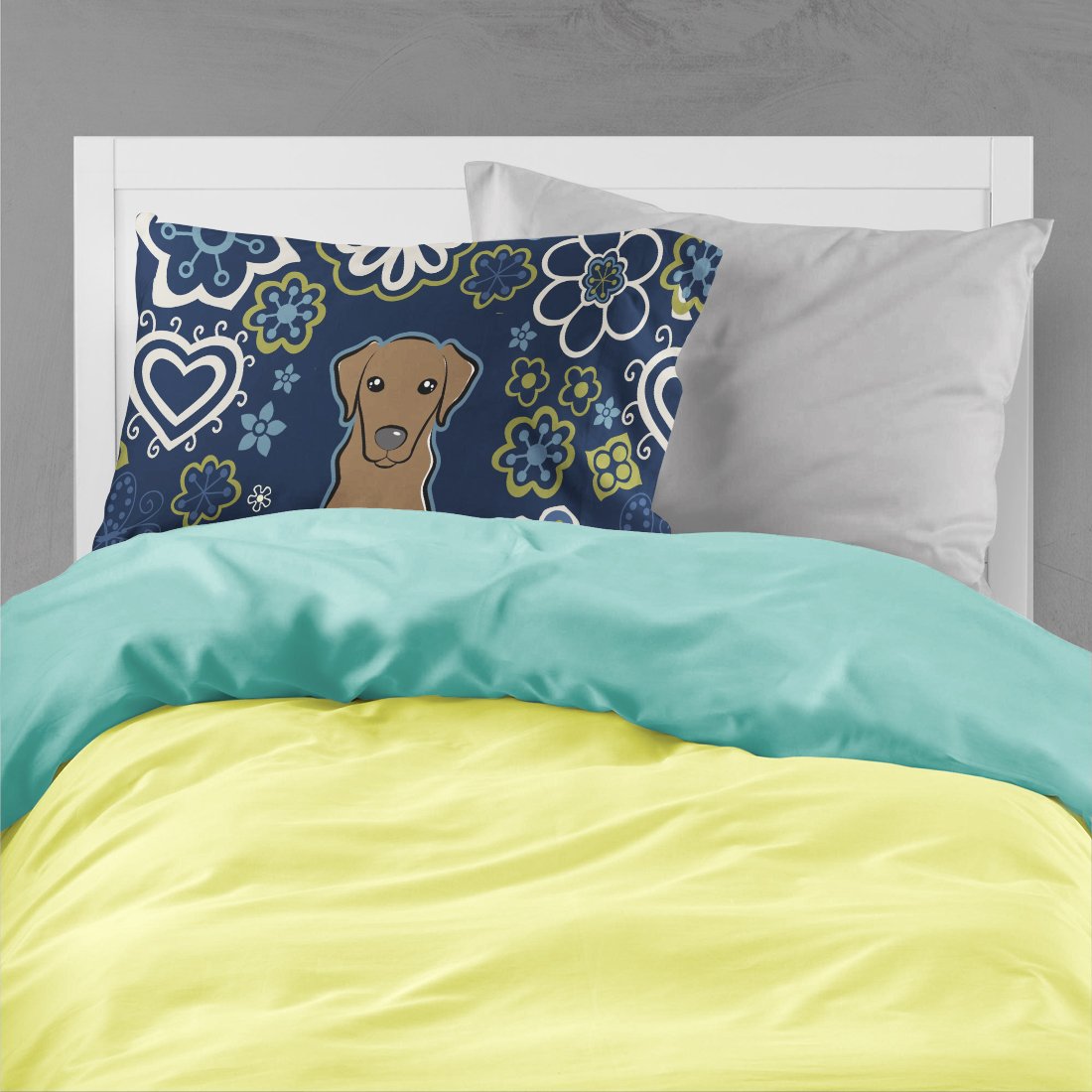 Blue Flowers Chocolate Labrador Standard Pillowcase Lightweight Super Soft Easy Care Decorative Artwork Pillowcase, Standard