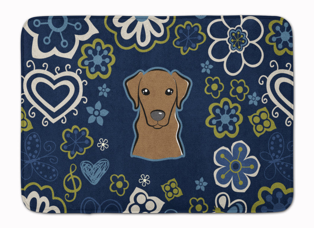 Blue Flowers Chocolate Labrador Memory Foam Kitchen Mat Machine Washable Anti-Fatigue Cushion Comfort Bath or Kitchen Rug