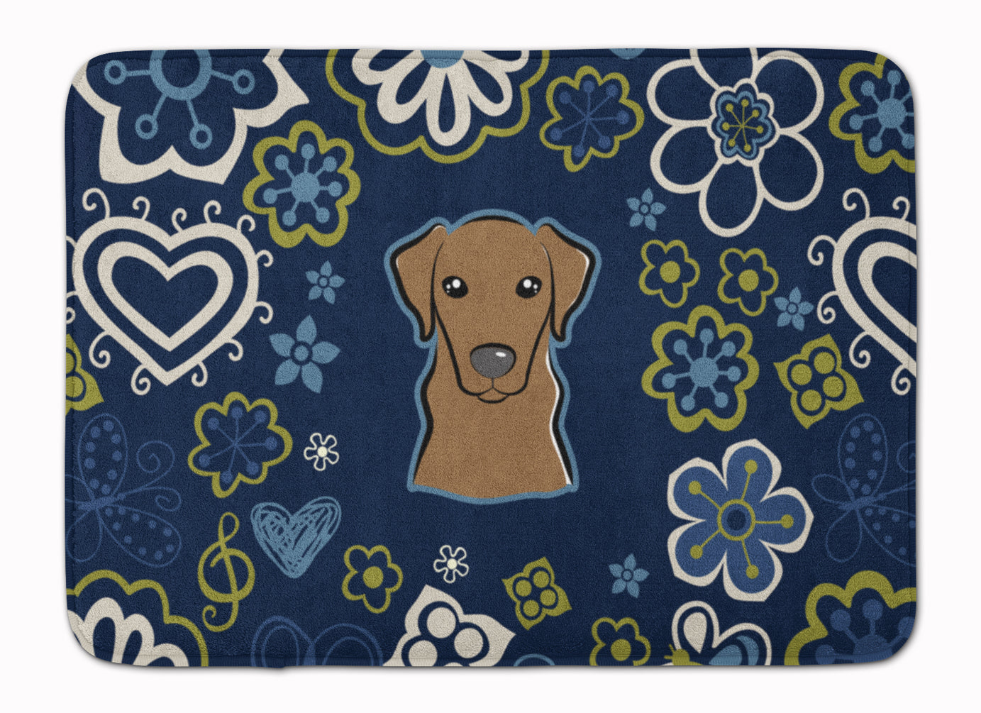 Blue Flowers Chocolate Labrador Memory Foam Kitchen Mat Machine Washable Anti-Fatigue Cushion Comfort Bath or Kitchen Rug