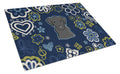 Blue Flowers Black Labrador Cutting Board Tempered Glass Kitchen Cutting Surface, Heat Resistant Chopping, Non-Slip Feet, Food Prep & Serving
