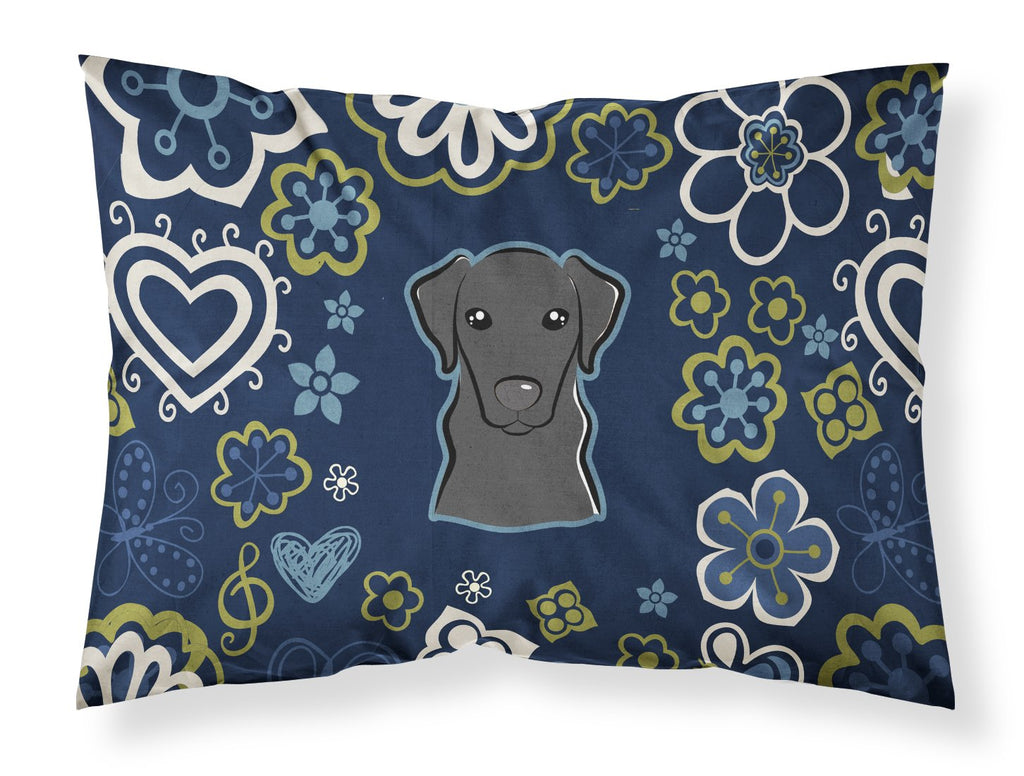 Blue Flowers Black Labrador Standard Pillowcase Lightweight Super Soft Easy Care Decorative Artwork Pillowcase, Standard