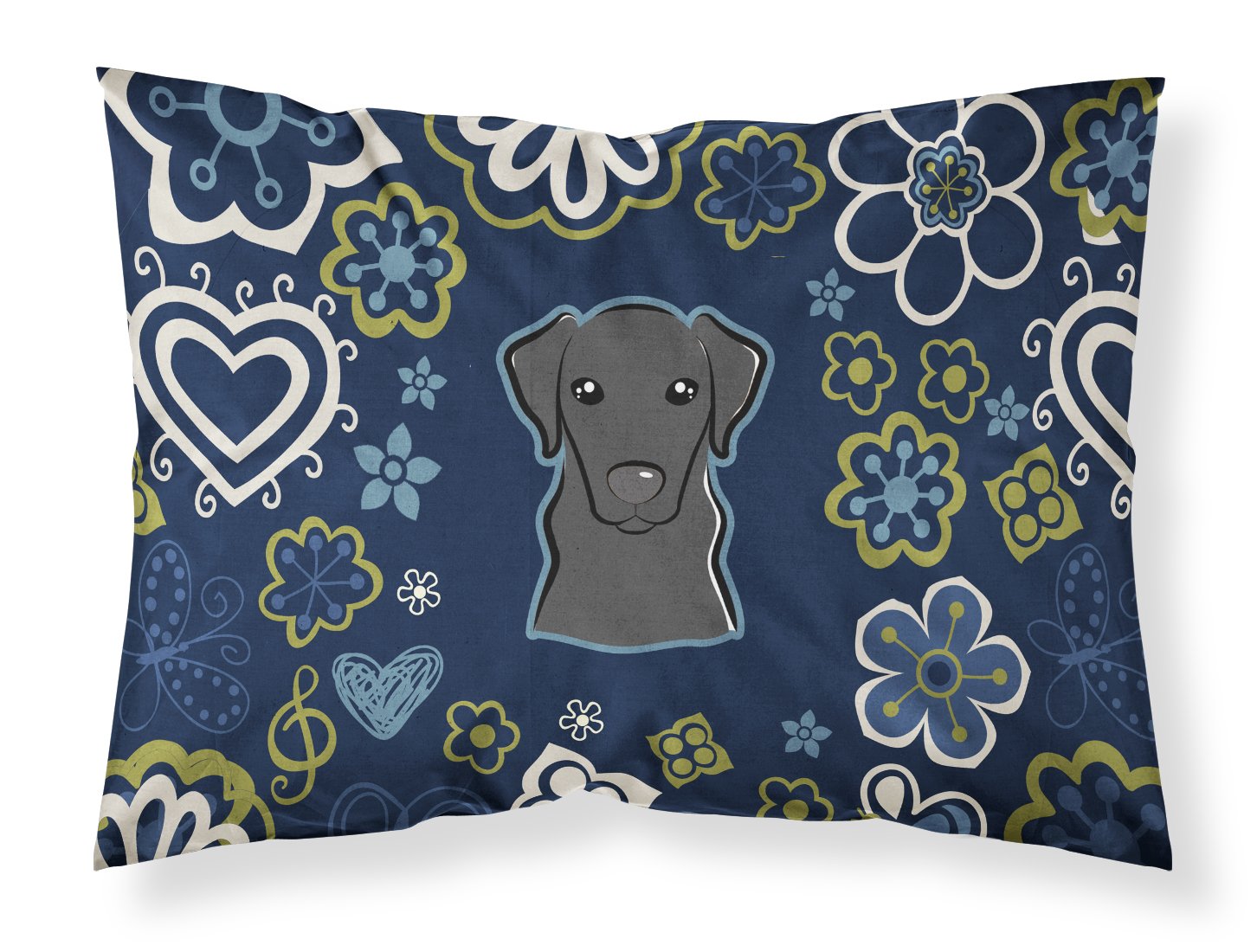 Blue Flowers Black Labrador Standard Pillowcase Lightweight Super Soft Easy Care Decorative Artwork Pillowcase, Standard