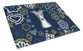 Blue Flowers Italian Greyhound Cutting Board Tempered Glass Kitchen Cutting Surface, Heat Resistant Chopping, Non-Slip Feet, Food Prep & Serving