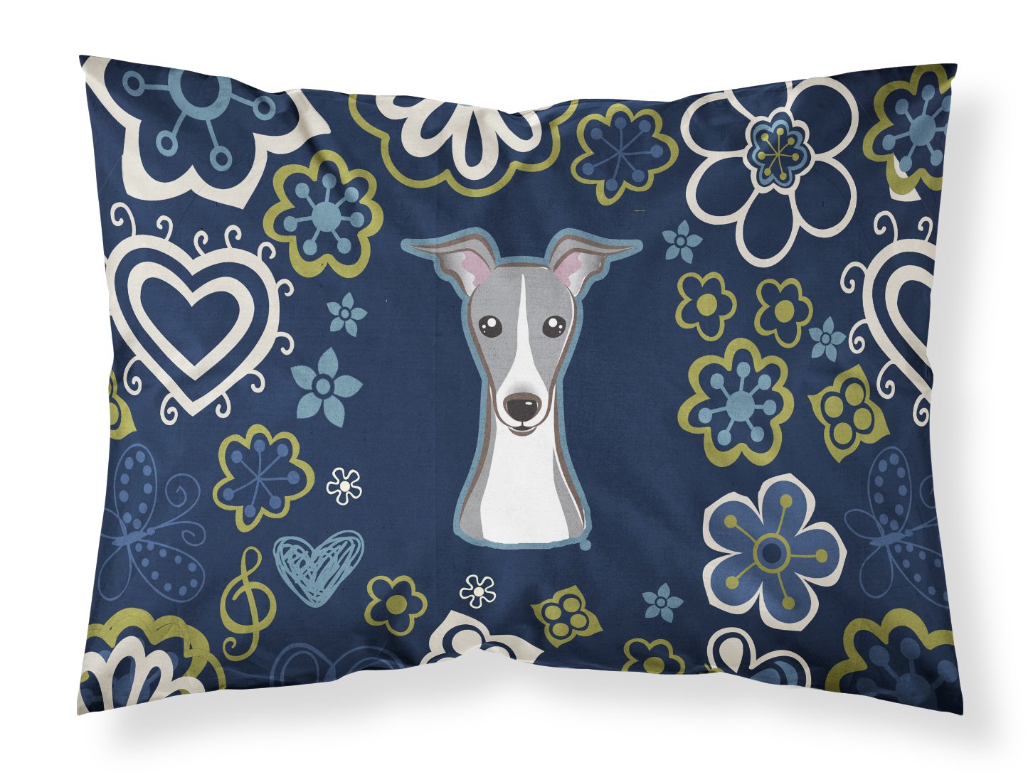 Blue Flowers Italian Greyhound Standard Pillowcase Lightweight Super Soft Easy Care Decorative Artwork Pillowcase, Standard