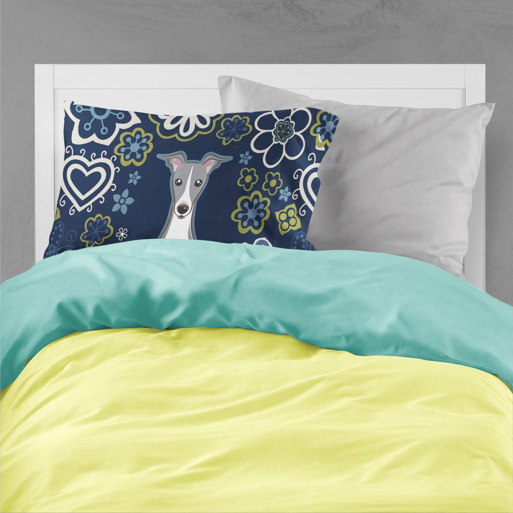 Blue Flowers Italian Greyhound Standard Pillowcase Lightweight Super Soft Easy Care Decorative Artwork Pillowcase, Standard