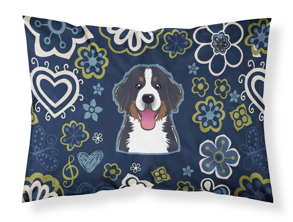 Blue Flowers Bernese Mountain Dog Standard Pillowcase Lightweight Super Soft Easy Care Decorative Artwork Pillowcase, Standard
